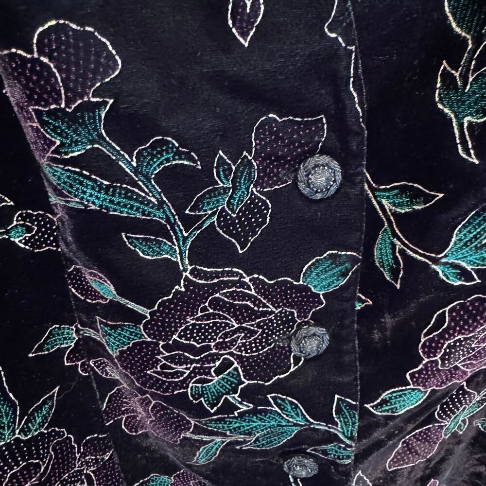 Vintage Norton McNaughton Velvet Floral Vest Size 14 Whimsigoth Goth Boho 90s - Picture 2 of 6